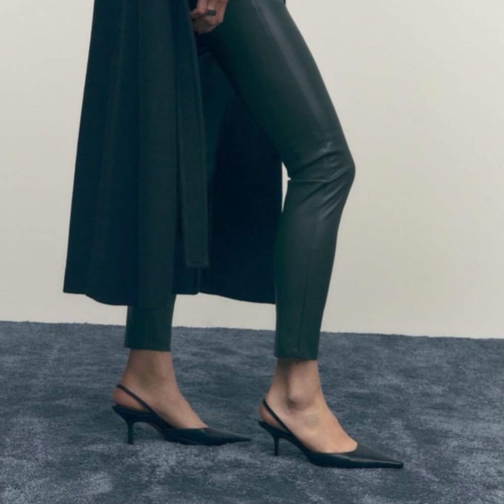 ZARA Women's Faux Leather Skinny Leggings(Dark Green, US M, L, XL/EUR M, L, XL) - Picture 5 of 11